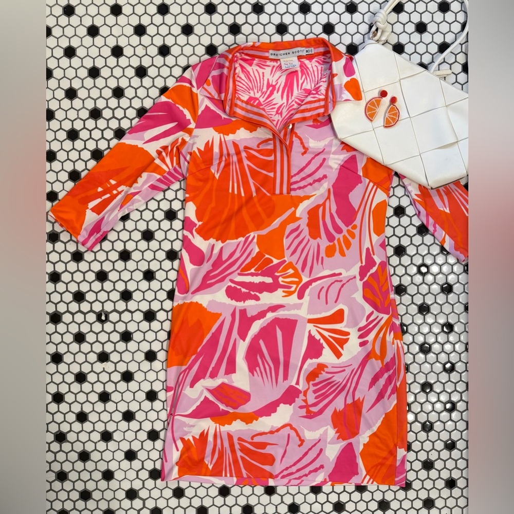 Gretchen Scott Everywhere Dress in Pink Frond Frenzy Floral Tropical Dress Sz M - Picture 13 of 16